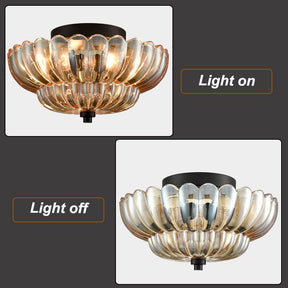 Vintage Amber Glass Semi-Flush Ceiling Light