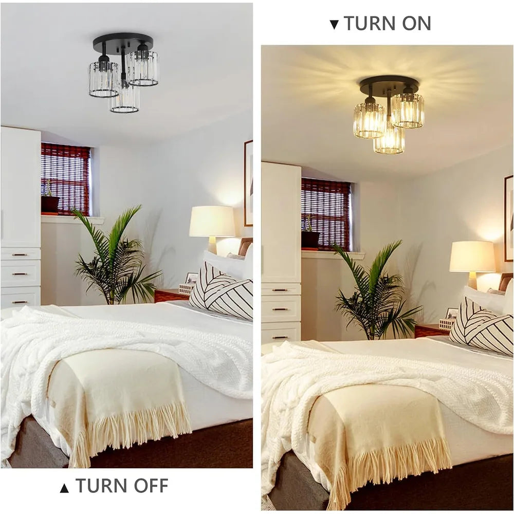 Modern Crystal Semi Flush Rounded Bedroom Ceiling Lights
