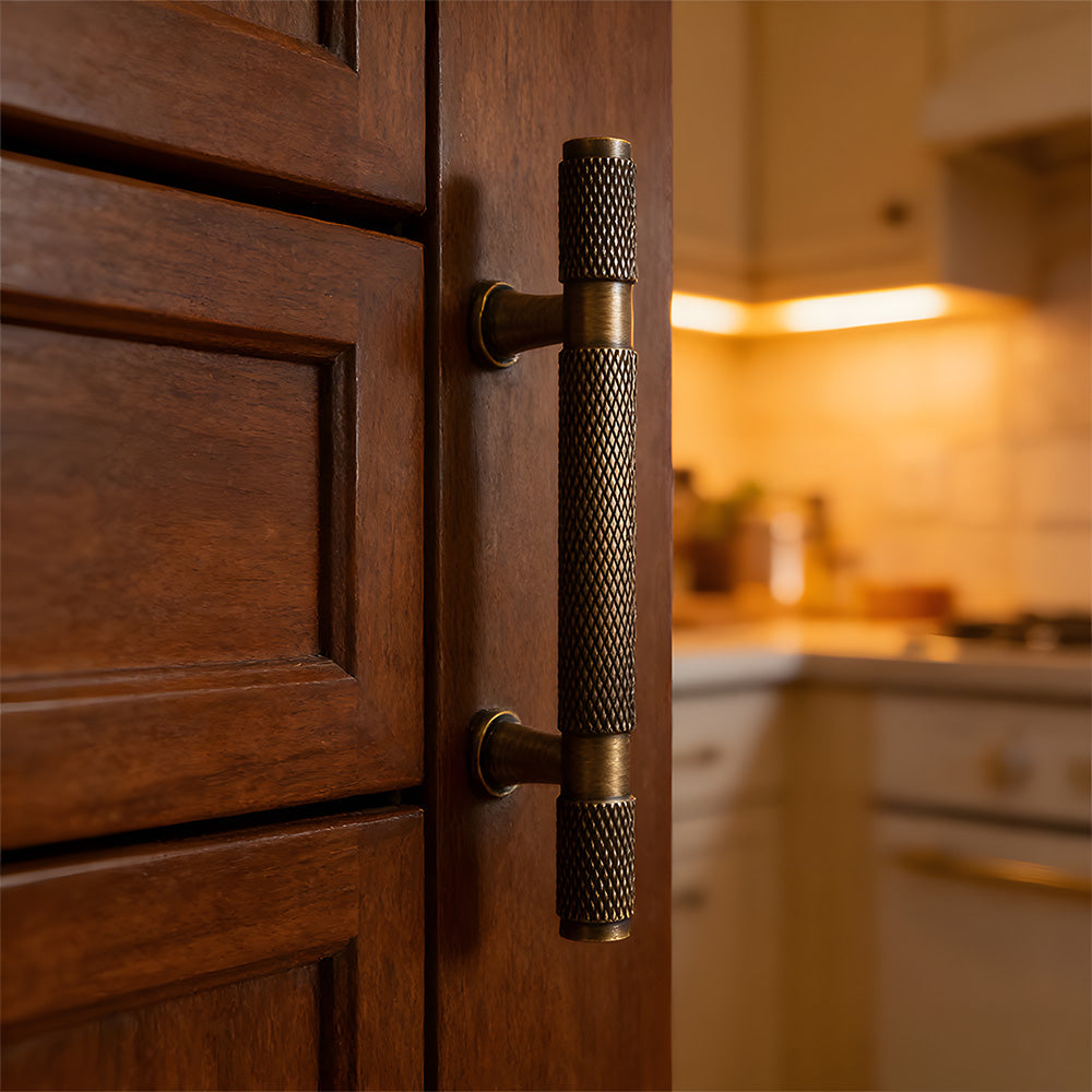 Solid Brass Gold Knurled Cupboard Bar Handles