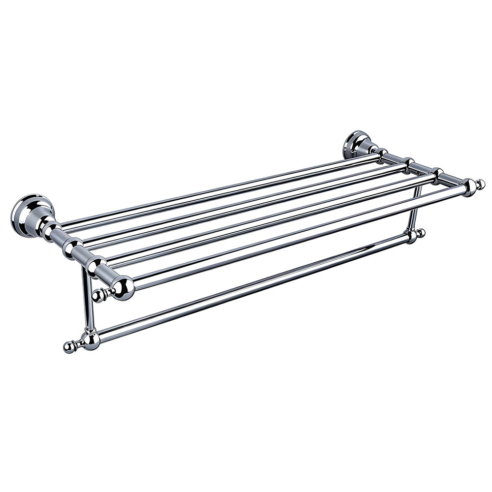 Traditional Chrome Wall Mounted Bathroom Towel Rack Shelf with Towel Rail