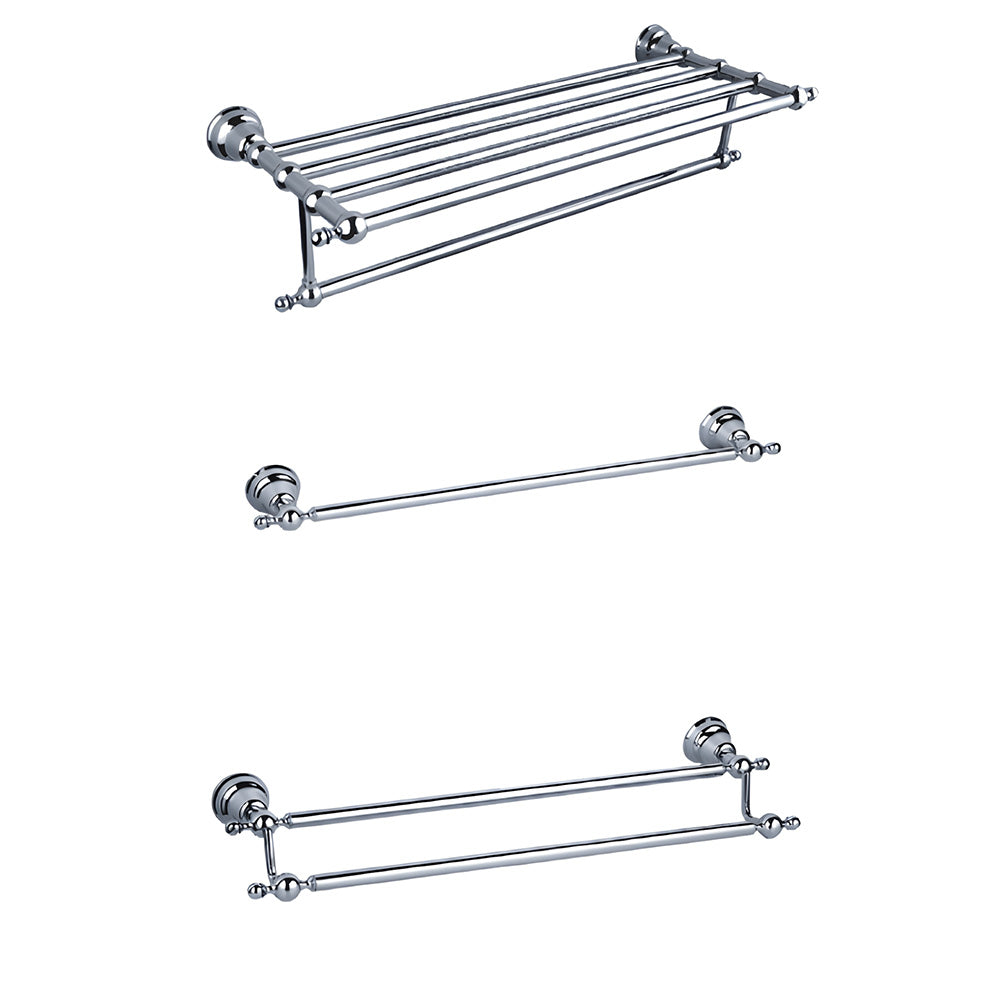 Traditional Chrome Wall Mounted Bathroom Towel Rack Shelf with Towel Rail