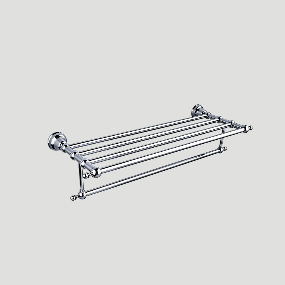 Traditional Chrome Wall Mounted Bathroom Towel Rack Shelf with Towel Rail