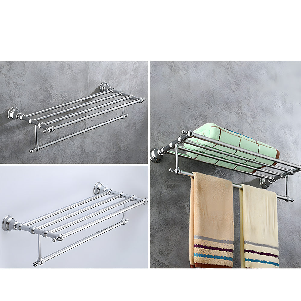 Traditional Chrome Wall Mounted Bathroom Towel Rack Shelf with Towel Rail