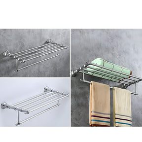 Traditional Chrome Wall Mounted Bathroom Towel Rack Shelf with Towel Rail