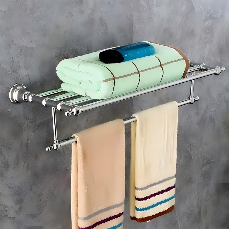 Traditional Chrome Wall Mounted Bathroom Towel Rack Shelf with Towel Rail
