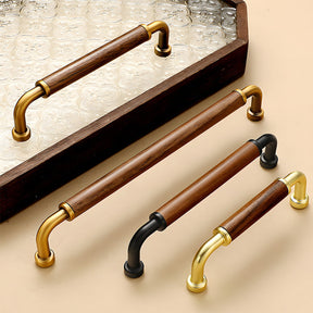 Retro Solid Brass and Wood Cabinet Pulls For Kitchen