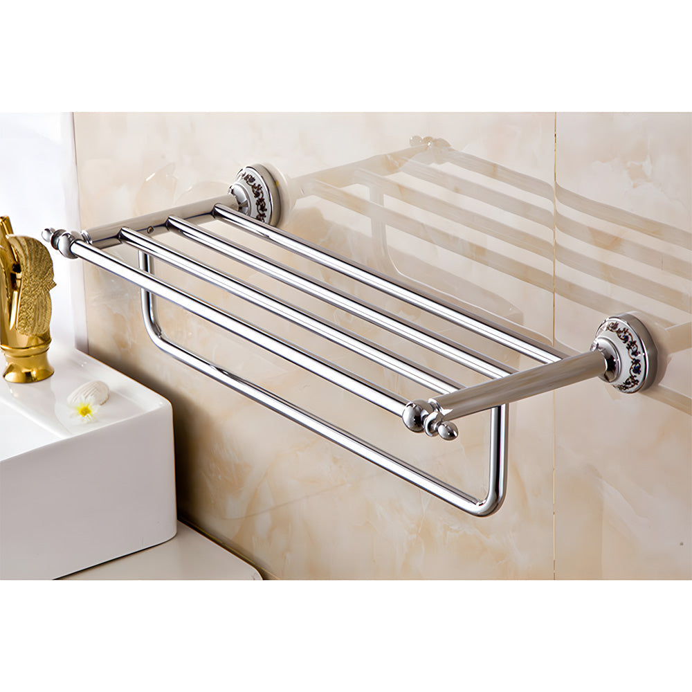 Traditional Chrome & Ceramic Wall Mounted Bathroom Towel Rack Rail