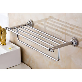 Traditional Chrome & Ceramic Wall Mounted Bathroom Towel Rack Rail