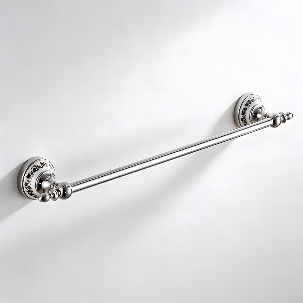 Traditional Chrome & Ceramic Wall Mounted Bathroom Towel Rack Rail