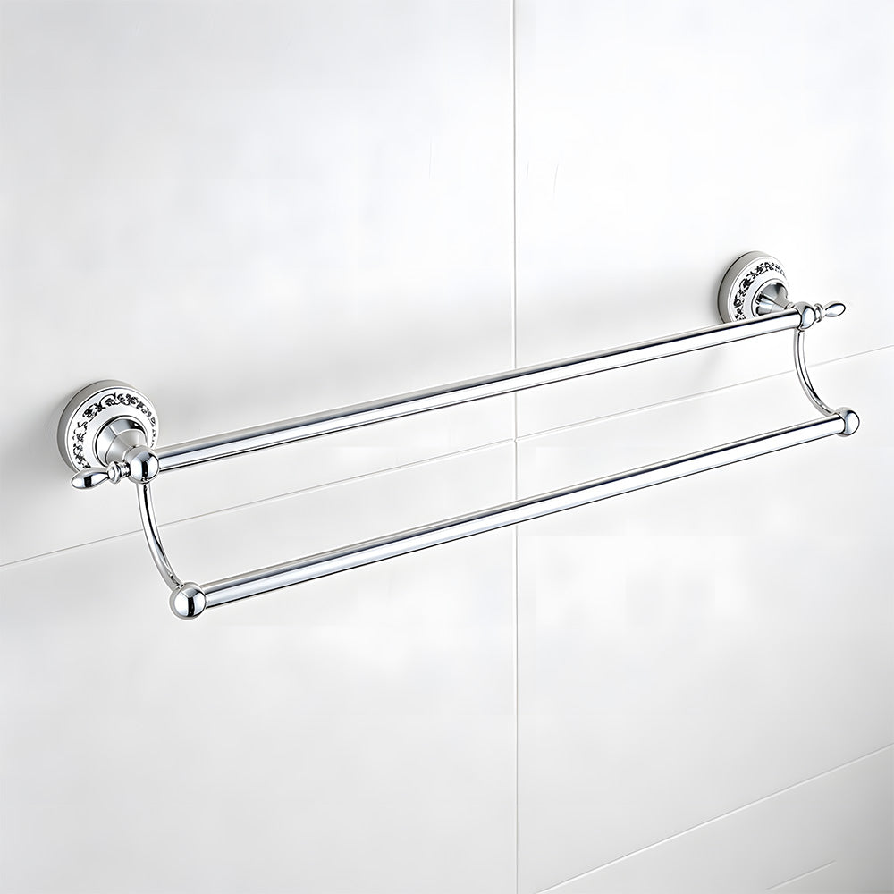 Traditional Chrome & Ceramic Wall Mounted Bathroom Towel Rack Rail