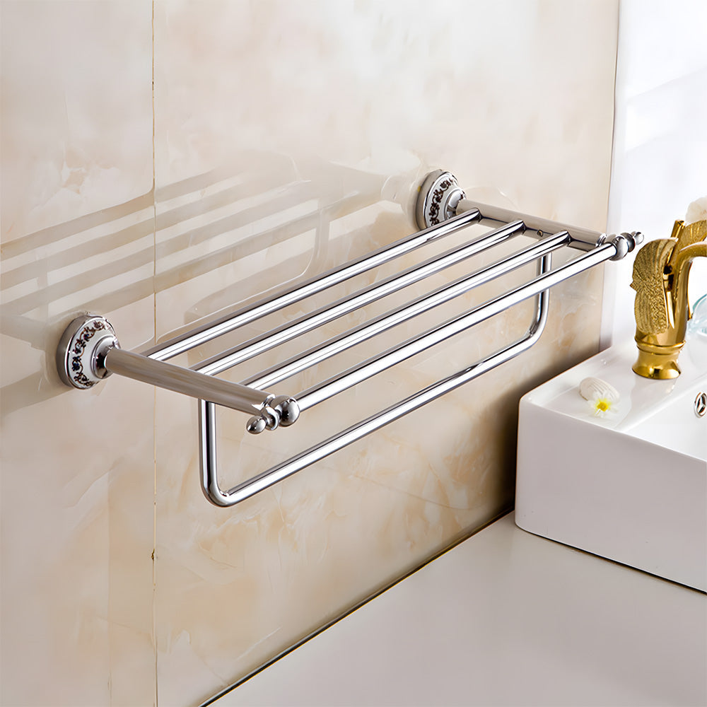 Traditional Chrome & Ceramic Wall Mounted Bathroom Towel Rack Rail