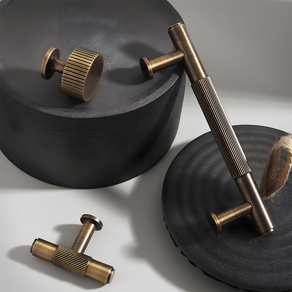 Retro Aged Bronze Lined Brass Cabinet Handles