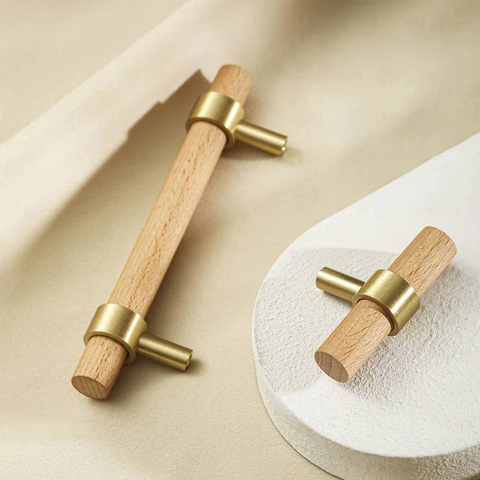 Wooden Cabinet Handles With Brass Base