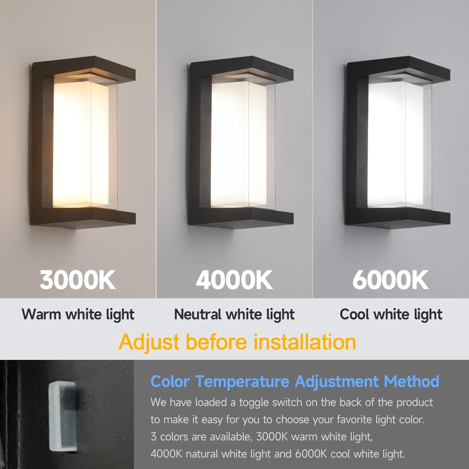 IP65 Waterproof Square Outdoor Wall Lamp for Patio Front Door Backyard