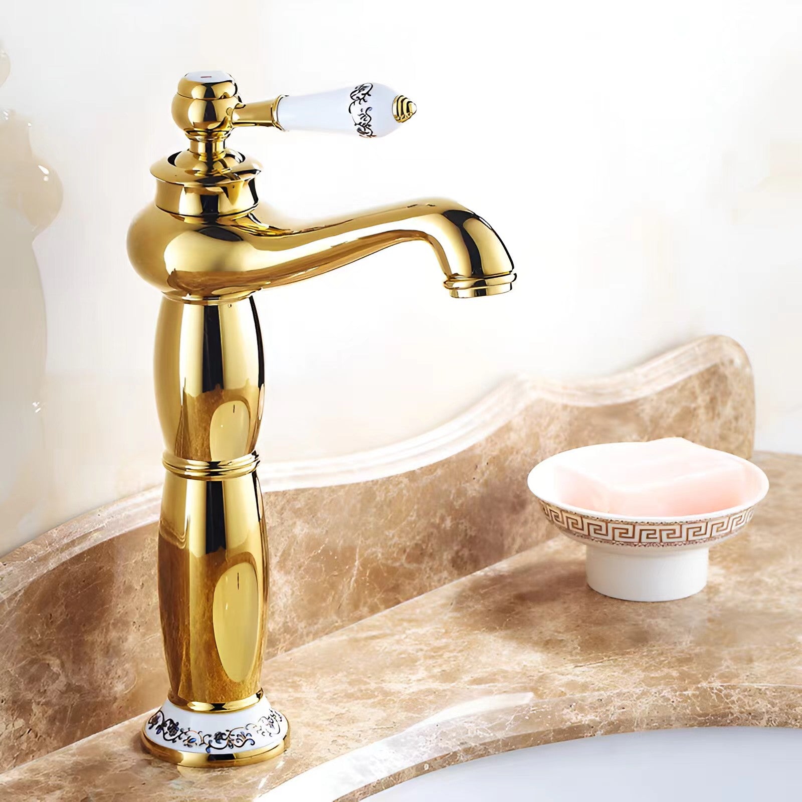 Traditional  Solid Brass Single Hole Basin Tap_ Gold