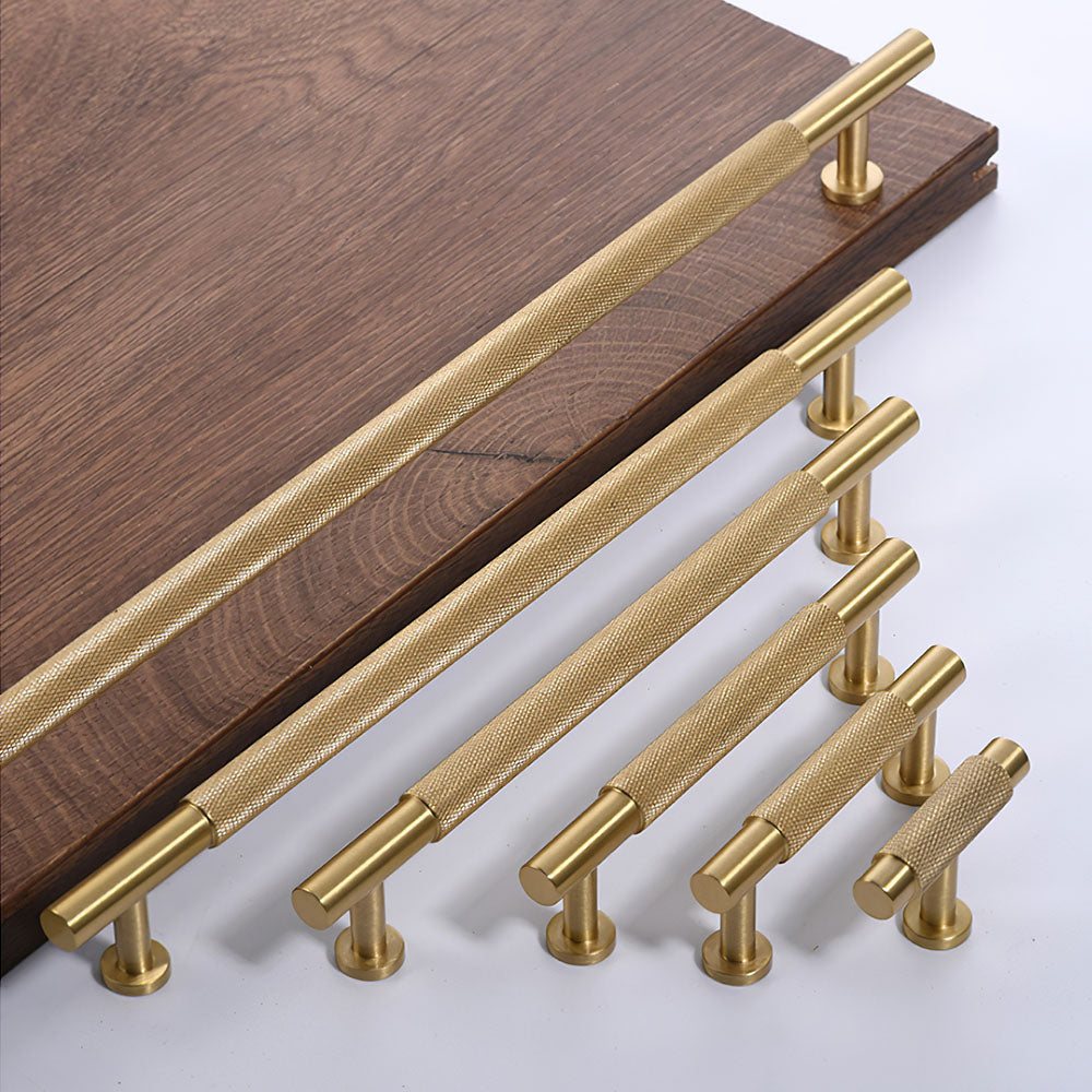 Modern Brass Knurled Handles for Kitchen Cabinets