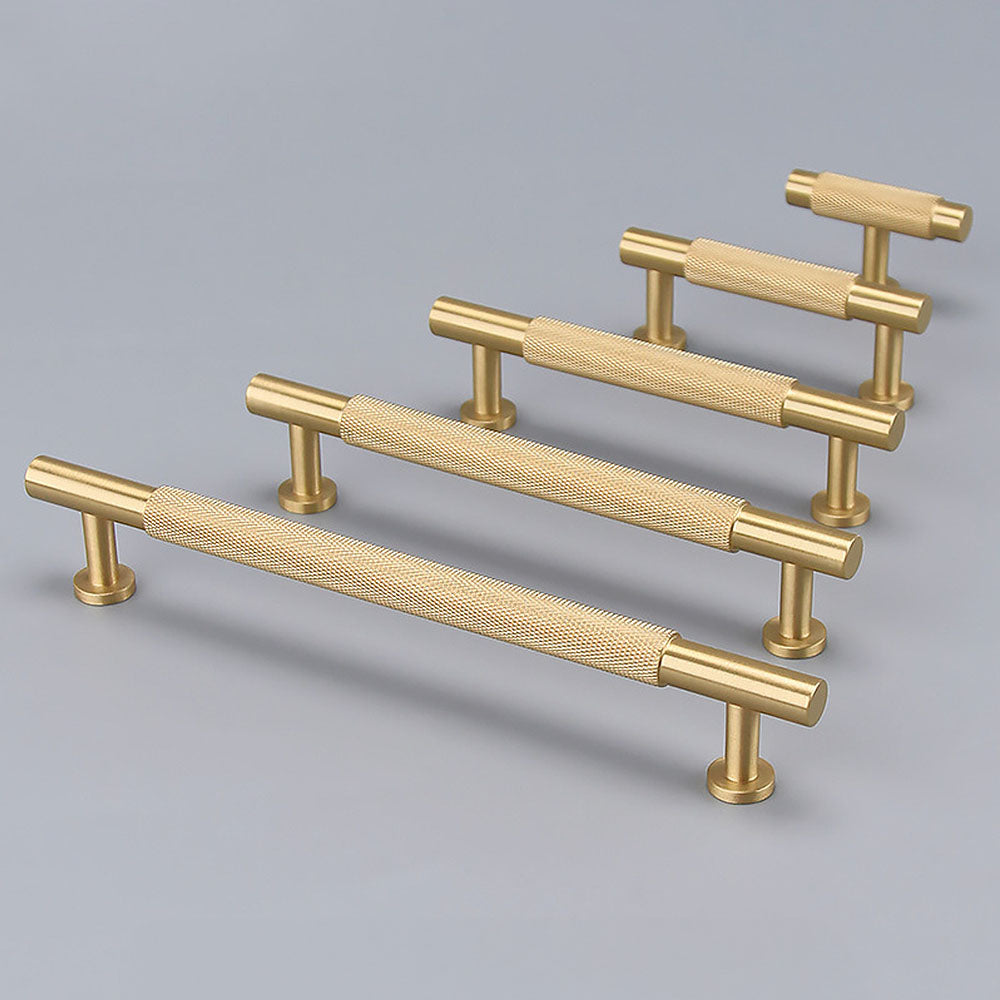 Modern Brass Knurled Handles for Kitchen Cabinets