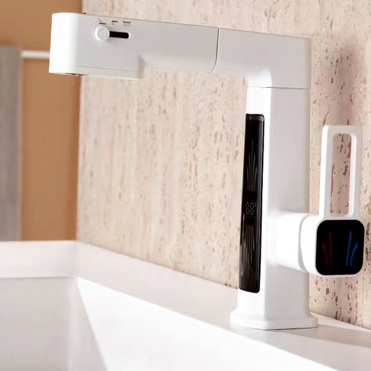 360° Rotation Liftable Bathroom Tap with LED Digital Display_White