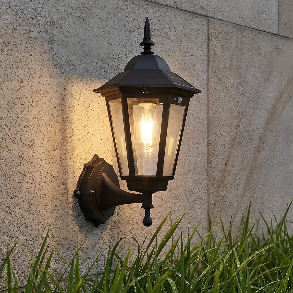IP44 Vintage 3 Mode Sensor Solar Wall Lamp for Patio Garden Decor
