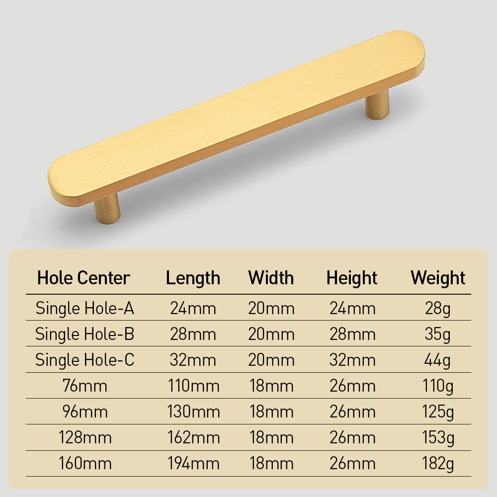 Modern Simple Brass Gold Cabinet Handles