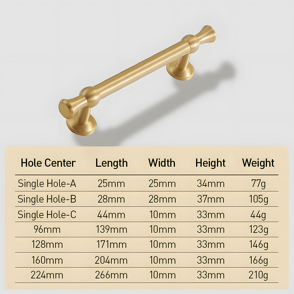 Smooth Brass Gold Solid Wardrobe Pull Handles