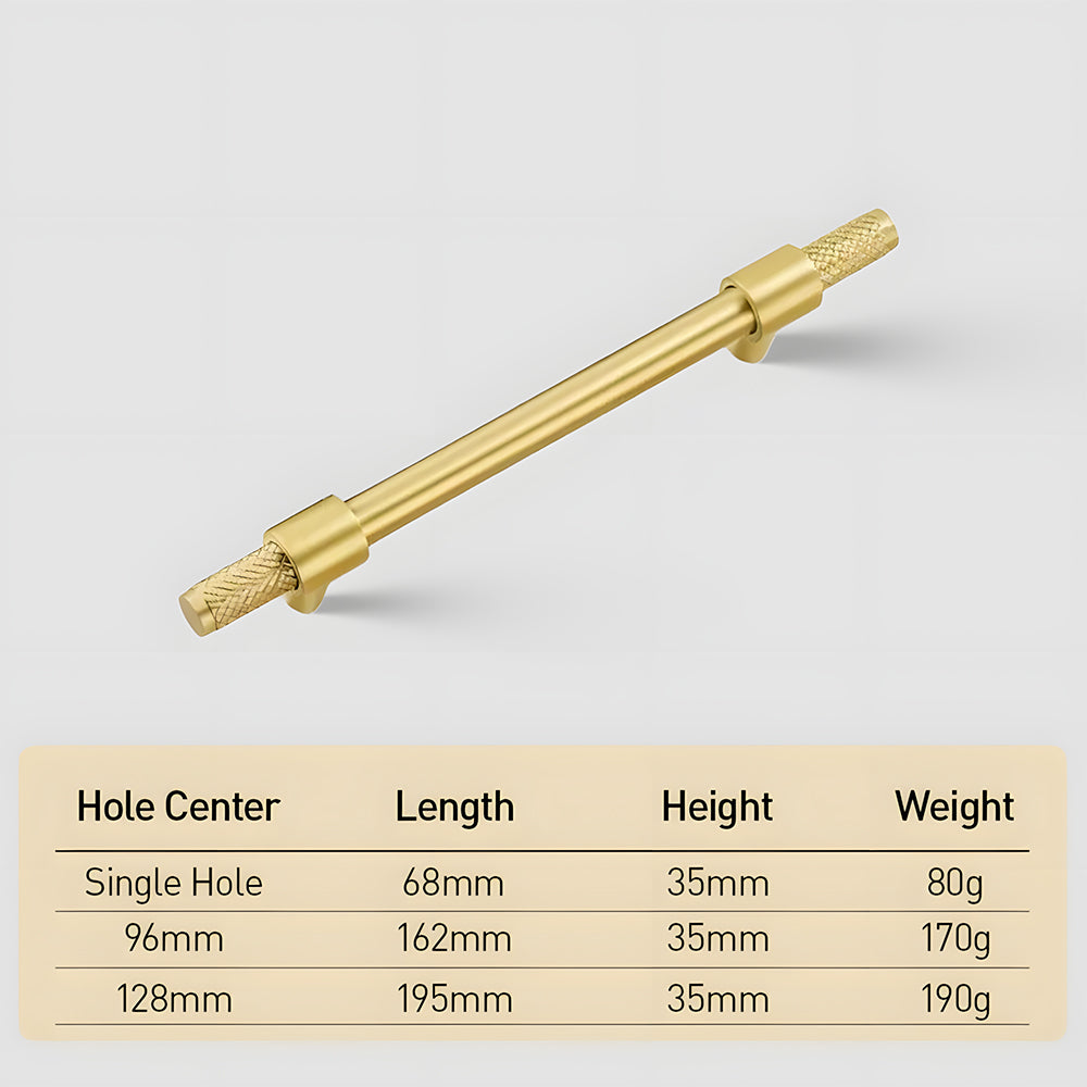 Solid Brass Knurled Kitchen T-Bar Cabinet Handles