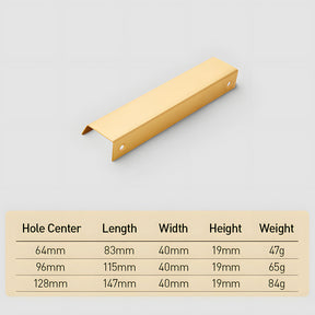 Modern Simple Embedded Brass Gold Edge Pulls