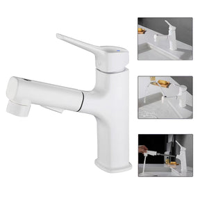 2 Modes Hot and Cold Pull-Out Bathroom Basin Taps_White