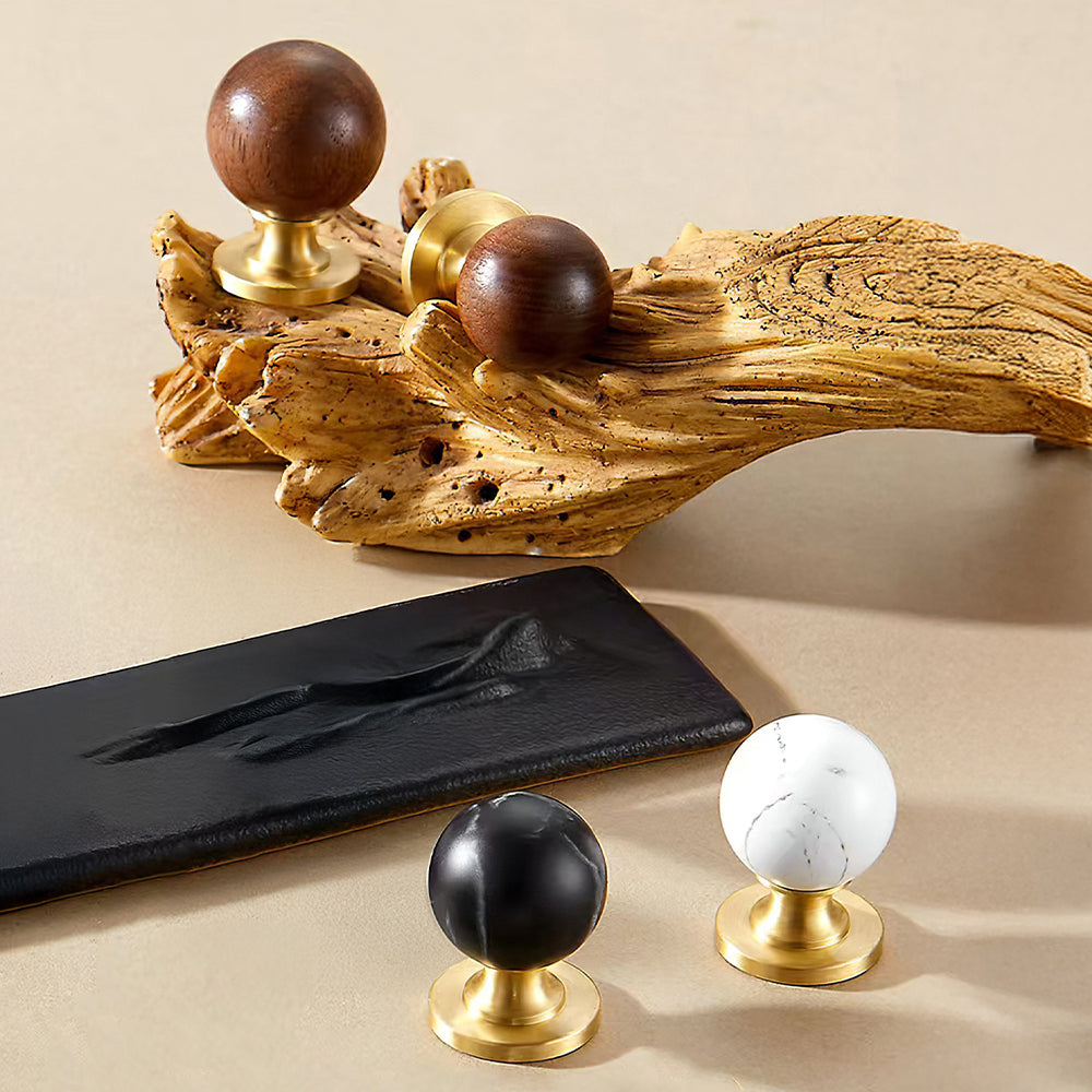 Vintage Walnut Wood Marble Cabinet Knob