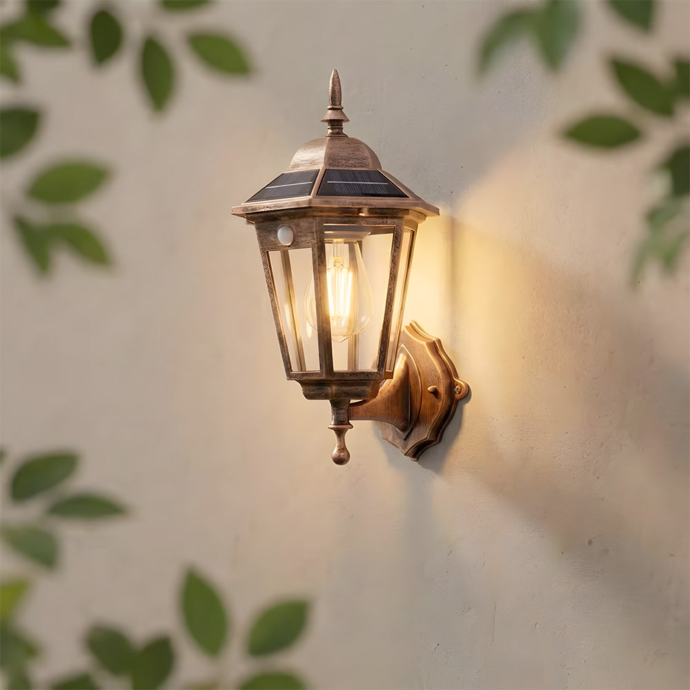 IP44 Vintage 3 Mode Sensor Solar Wall Lamp for Patio Garden Decor