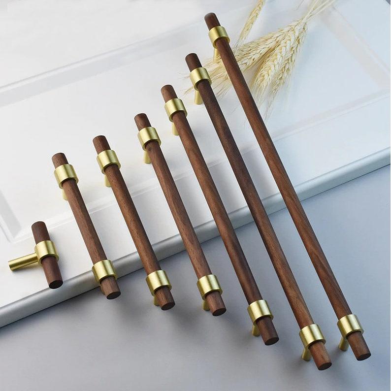 Wooden Cabinet Handles With Brass Base