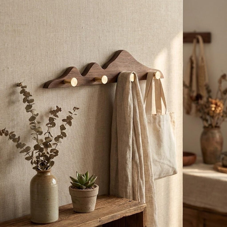Mountain Shape Solid Wood Wall Hooks