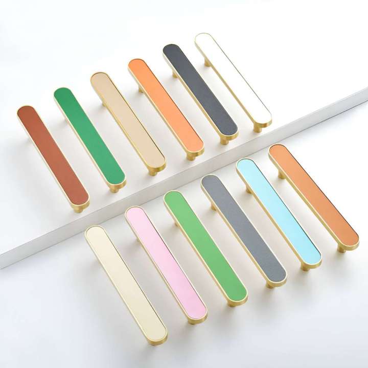 128mm Colorful  Leather Pure Copper Drawer Handles