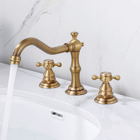 Brass Dual Cross Handles 3 Hole Basin Tap_Bronze