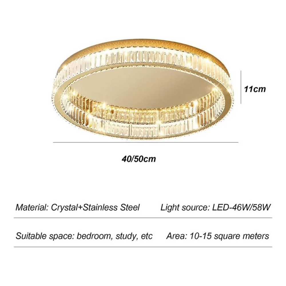 Gold Circle Crystal Bedroom Ceiling LED Lighting