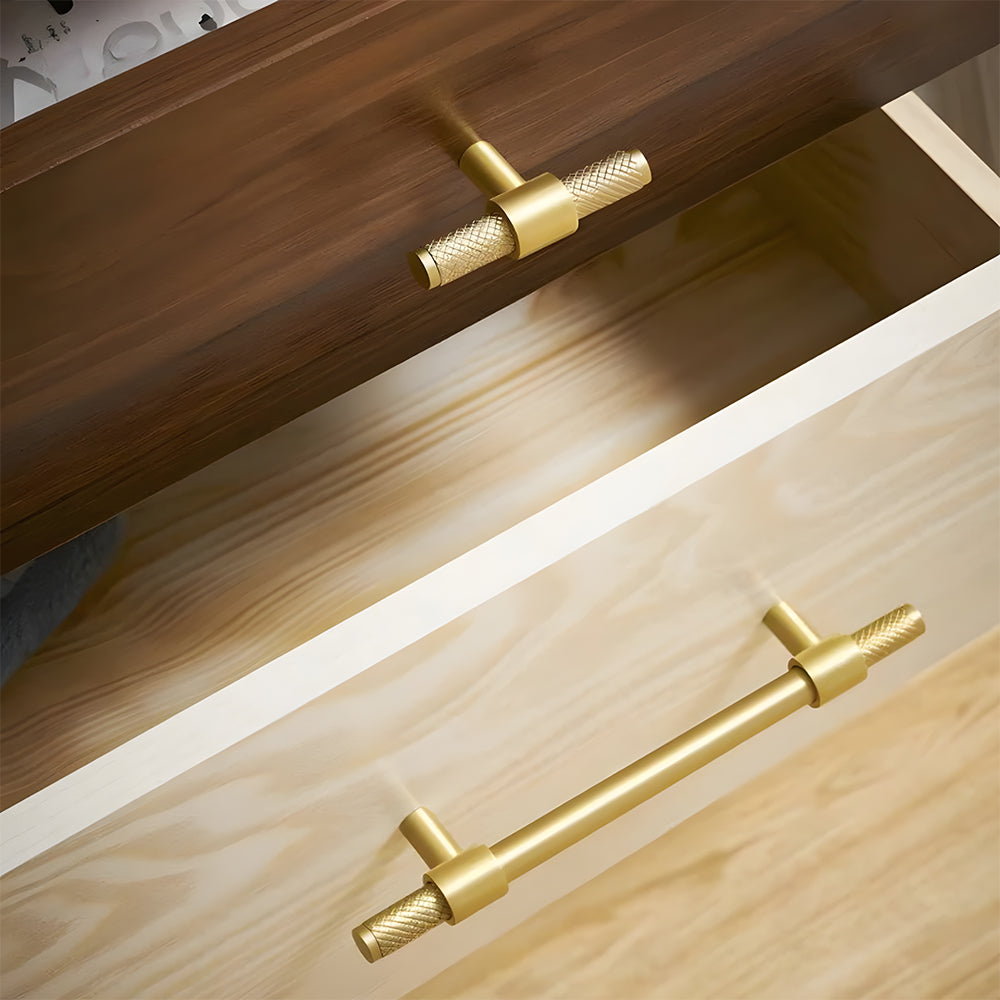 Solid Brass Knurled Kitchen T-Bar Cabinet Handles