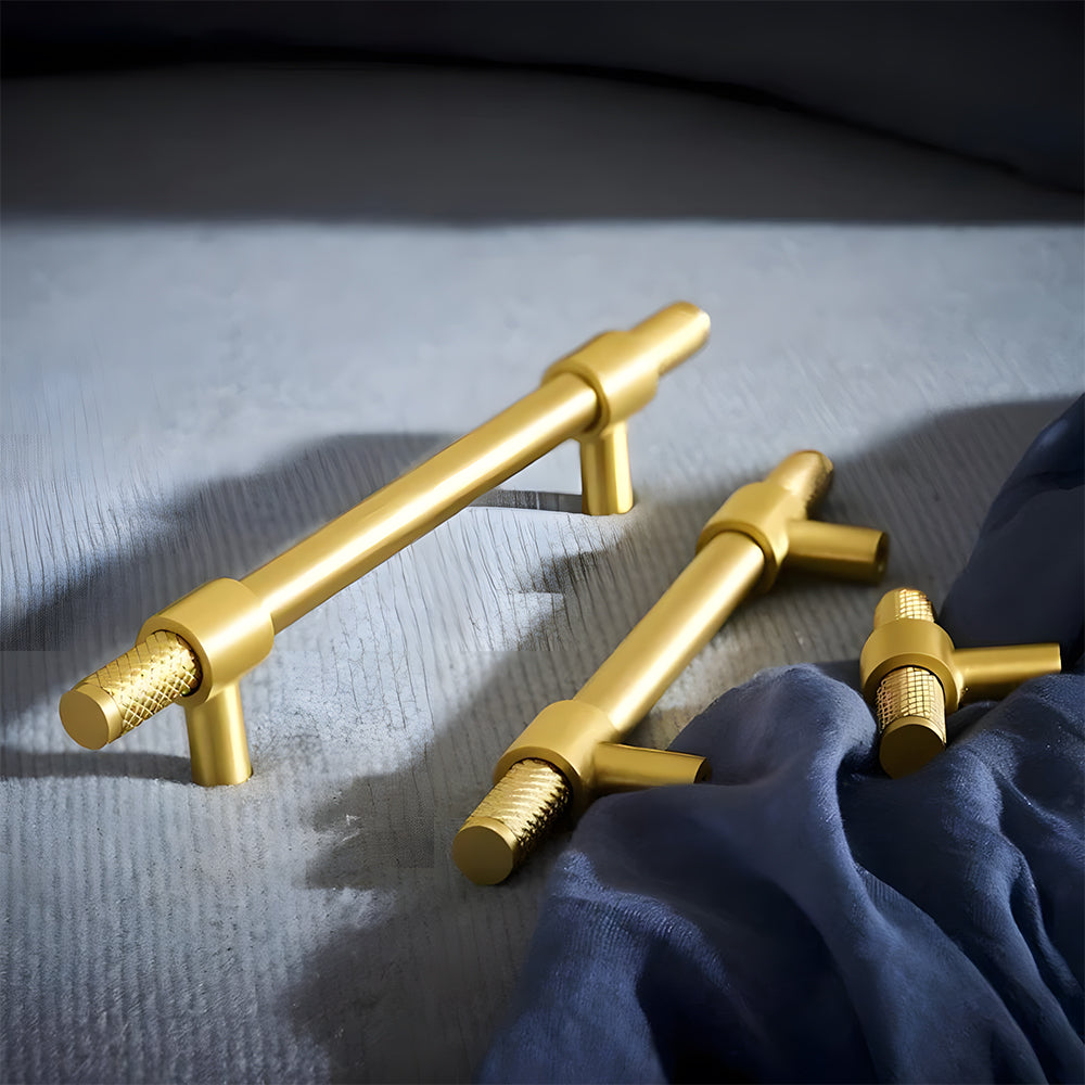 Solid Brass Knurled Kitchen T-Bar Cabinet Handles