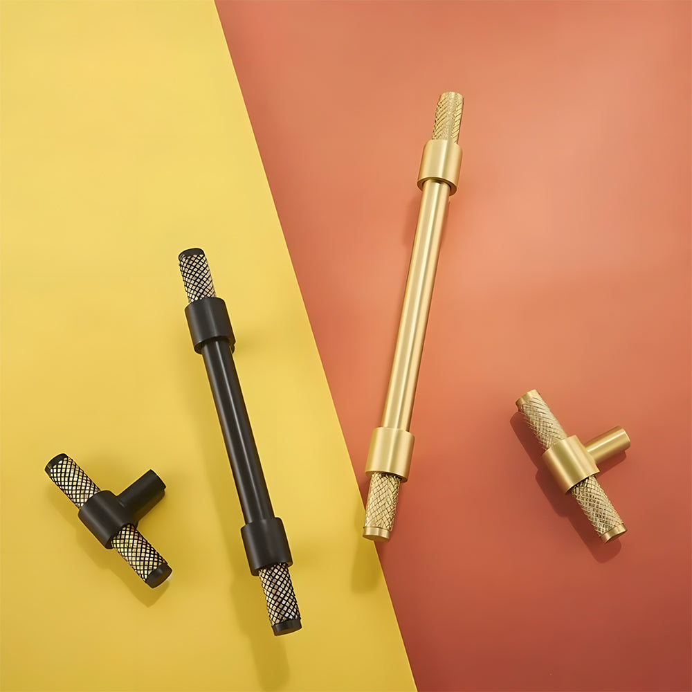 Solid Brass Knurled Kitchen T-Bar Cabinet Handles
