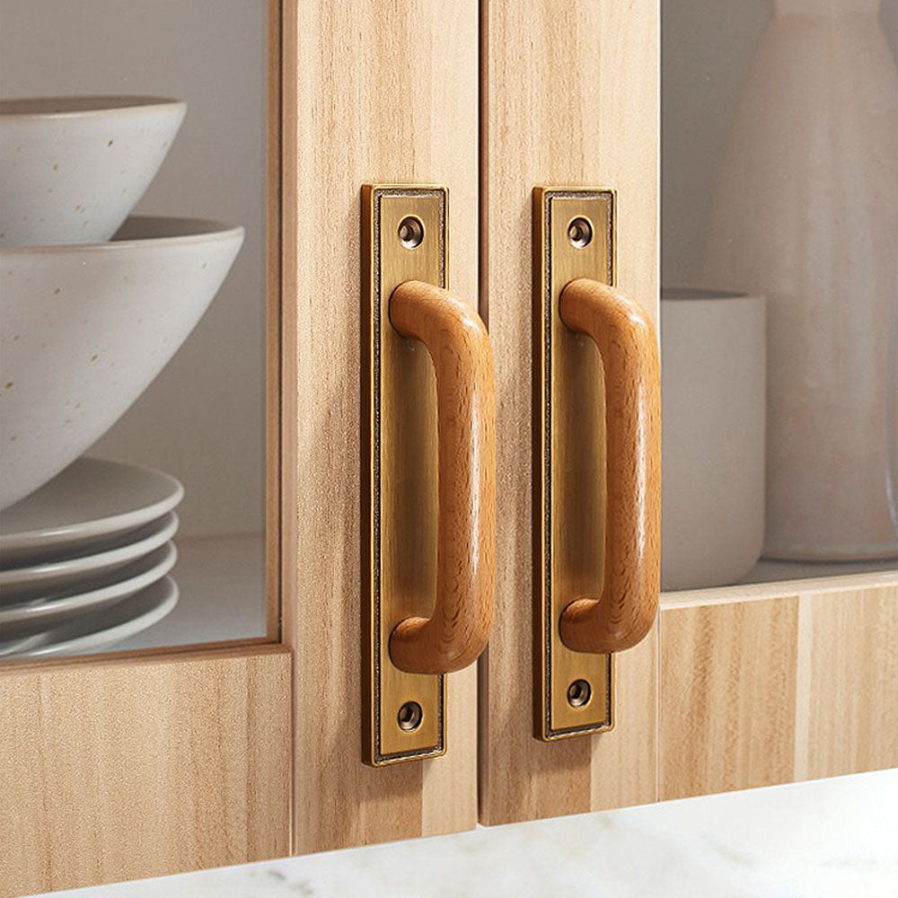 Bronze Gold Wooden Handles with Blackpanel for Door Cupboard