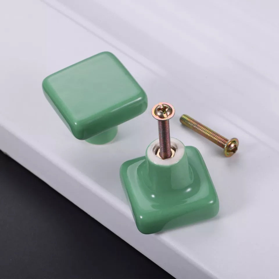 Colored Ceramic Square Single-Hole Cabinet Drawer Knobs