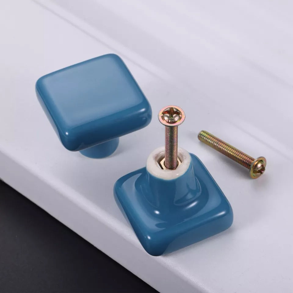 Colored Ceramic Square Single-Hole Cabinet Drawer Knobs