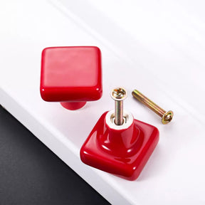 Colored Ceramic Square Single-Hole Cabinet Drawer Knobs