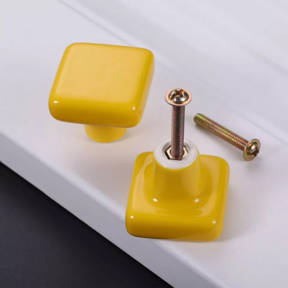 Colored Ceramic Square Single-Hole Cabinet Drawer Knobs