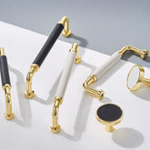 Polished Brass and Leather Cabinet Handles