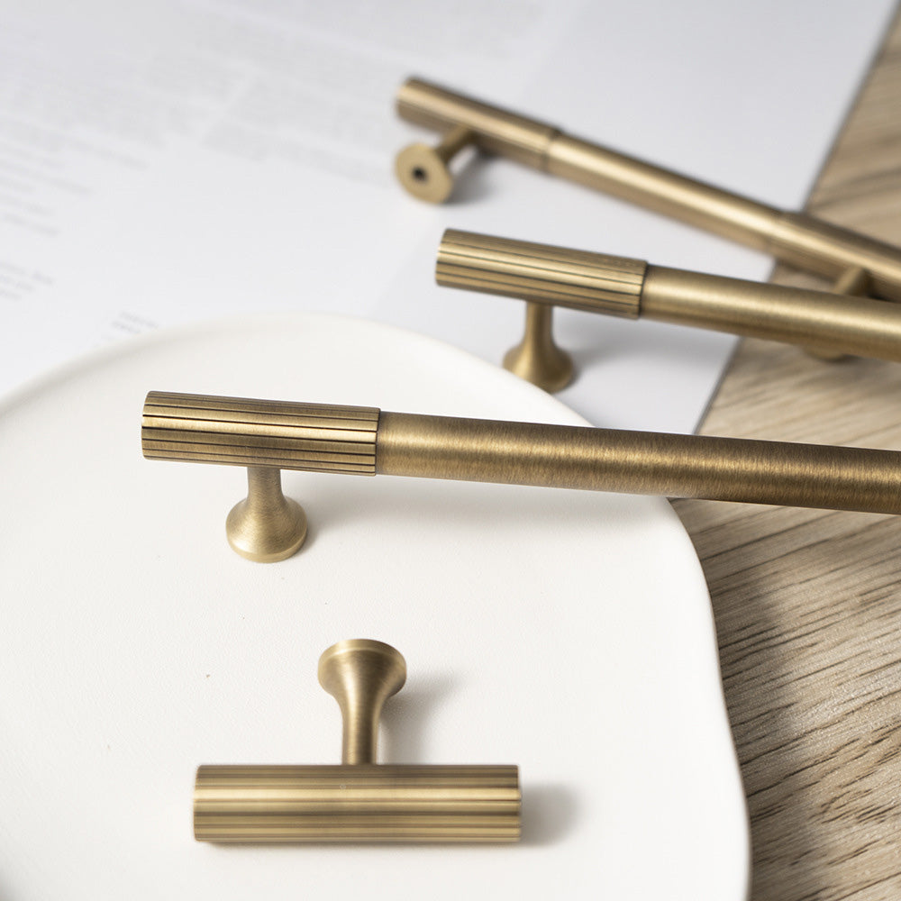 Linear Knurled Solid Brass Cabinet Handles