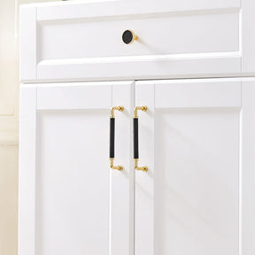 Polished Brass and Leather Cabinet Handles