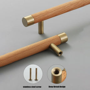 Wooden Brushed Brass Cabinet Handles