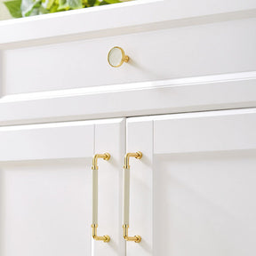 Polished Brass and Leather Cabinet Handles