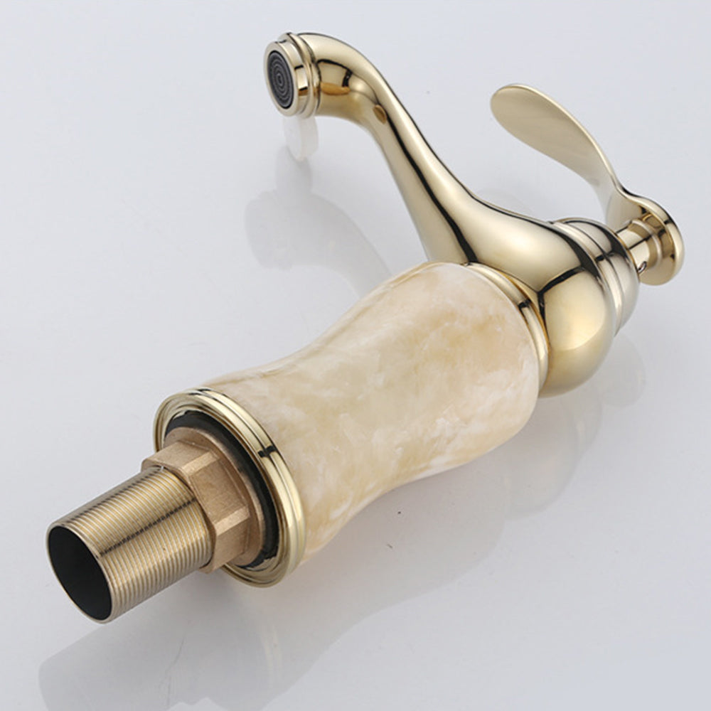 Traditional Brass and Jade Single Hole Basin Tap_Gold