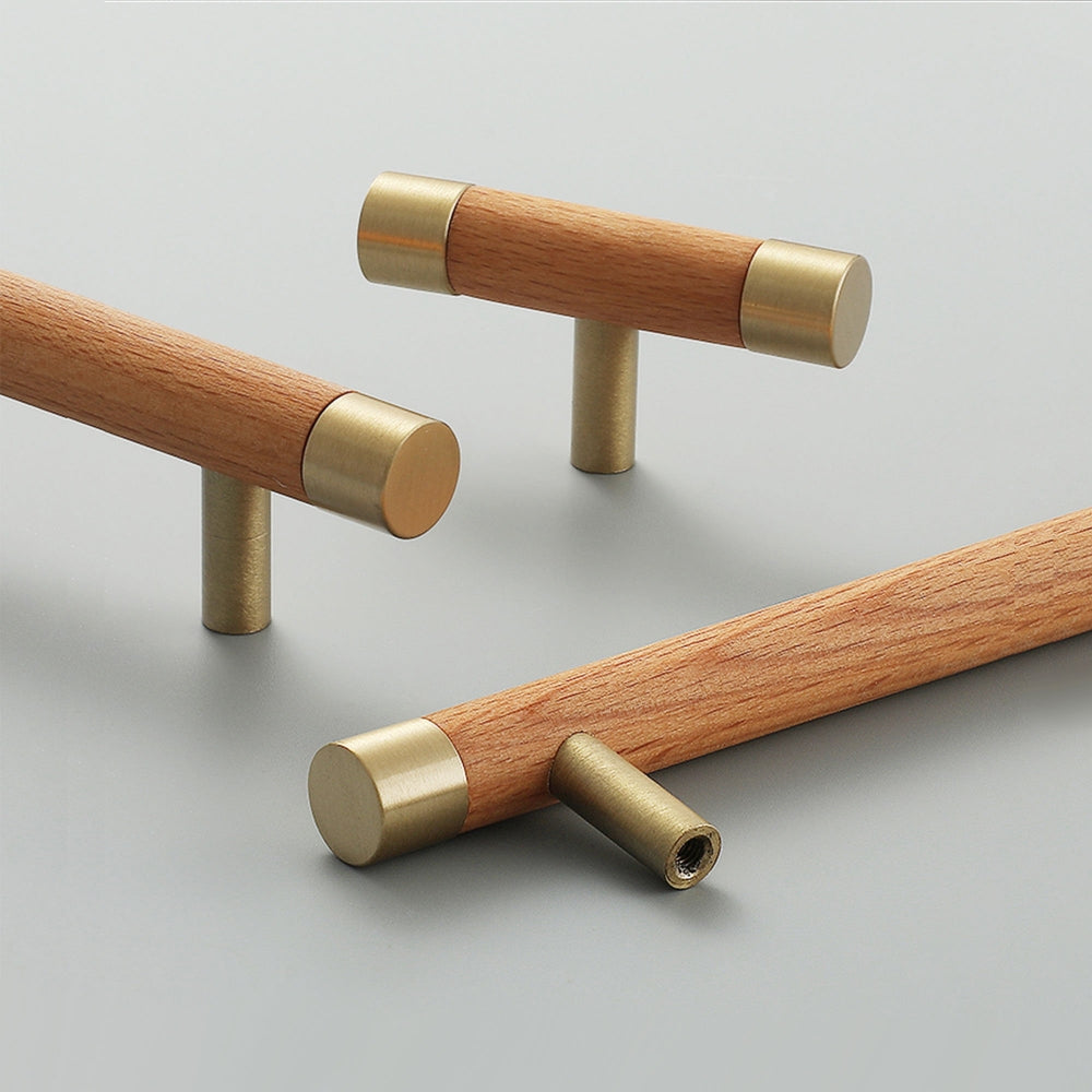 Wooden Brushed Brass Cabinet Handles